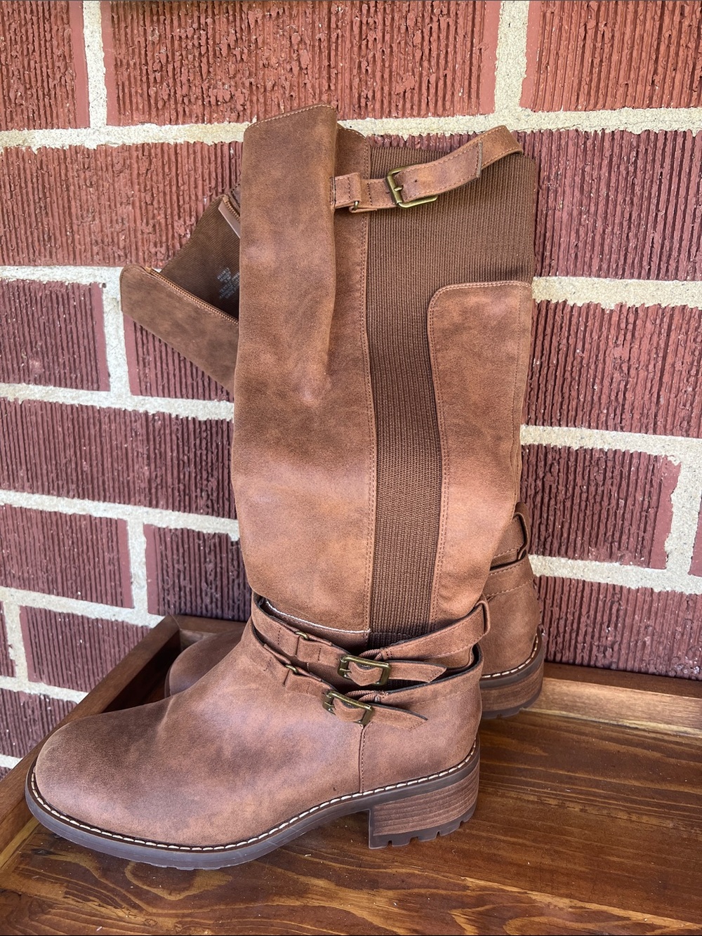 Crown Vintage Brown Mid-Calf Buckle Riding Boots